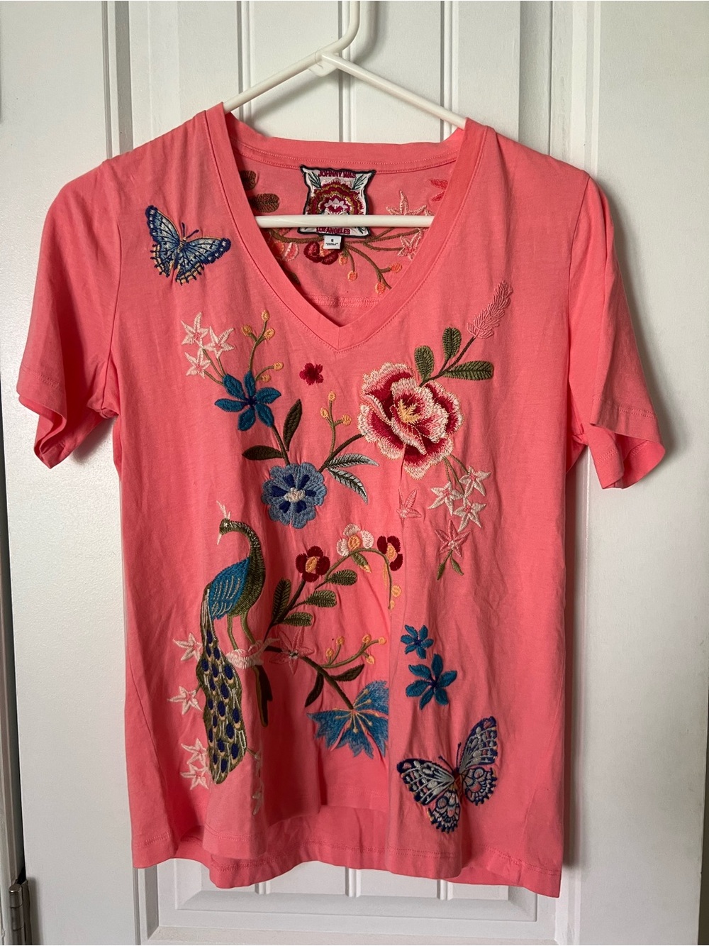Johnny Was Embroidered Peacock Tee Small